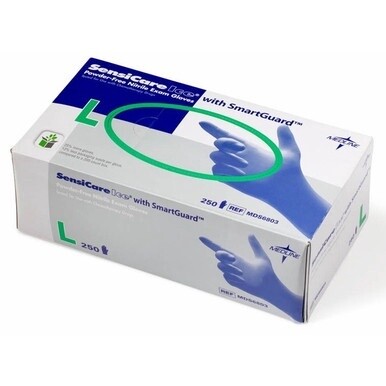 Medline SensiCare Ice Blue Nitrile Exam Gloves - Large Size - Dark Blue - Comfortable, Chemical Resistant, Latex-free, Textured Fingertip, Non-sterile, Durable - For Medical - 250 / Box - 9.50&quot; Glove 