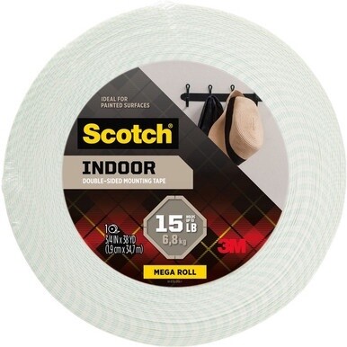 Scotch Double-Coated Foam Mounting Tape - 38 yd Length x 0.75&quot; Width - 1&quot; Core - 0.06 mil - Temperature Resistant, Long Lasting - For Multipurpose - 1 / Roll - White