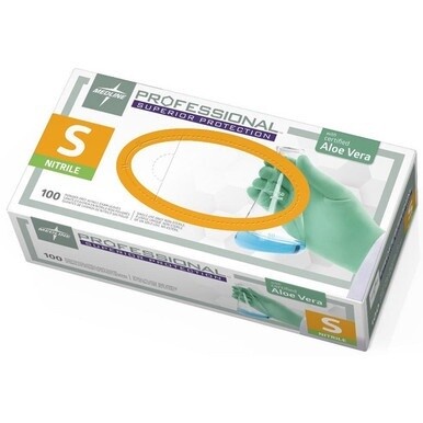 Medline Professional Series Aloetouch Gloves - Small Size - Green - Latex-free, Non-sterile, Textured - For Laboratory Application - 100 / Box - 5.9 mil Thickness - 9.50&quot; Glove Length