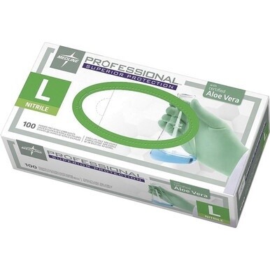 Medline Professional Series Aloetouch Gloves - Large Size - Green - Latex-free, Non-sterile, Textured - For Laboratory Application - 100 / Box - 5.9 mil Thickness - 9.50&quot; Glove Length