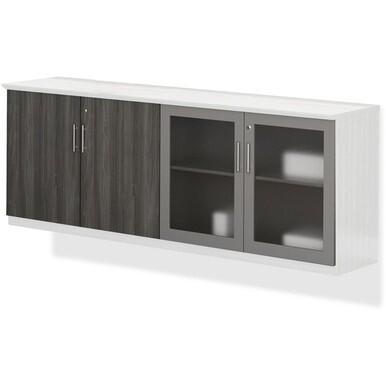 Mayline Medina Series Low Wall Cabinet Doors - Contemporary - 34.9&quot; Width x 26.7&quot; Height x 600 mil Thickness - Glass, Wood - Gray, LaminateLockable