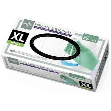 Medline Professional Series Aloetouch Gloves - X-Large Size - Green - Latex-free, Non-sterile, Textured - For Laboratory Application - 100 / Box - 5.9 mil Thickness - 9.50&quot; Glove Length