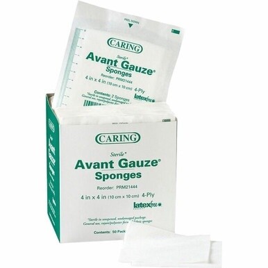 Medline Avant Sterile Gauze Sponges - 4 Ply - 4&quot; x 4&quot; - 50/Box - White