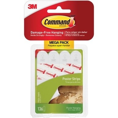 Command Poster Strips - 1.81&quot; Length x 0.63&quot; Width - 136 / Pack - White