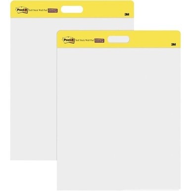 Post-it&amp;reg; Self-Stick Easel Pads - 20 Sheets - Plain - Stapled - 18.50 lb Basis Weight - 20&quot; x 23&quot; - White Paper - Self-adhesive, Repositionable, Bleed Resistant, Cardboard Back - 2 / Pack
