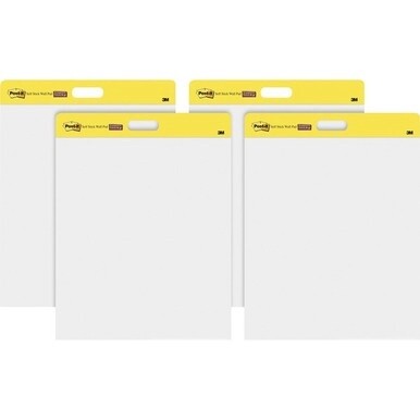Post-it&amp;reg; Self-Stick Wall Pads - 20 Sheets - Plain - Stapled - 18.50 lb Basis Weight - 20" x 23" - White Paper - Self-adhesive, Repositionable, Bleed Resistant, Cardboard Back - 4 / Carton