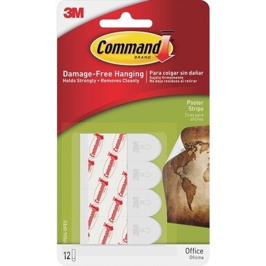 Command Small Poster Strips - 1.75&quot; Length x 0.63&quot; Width - 31.3 mil Thickness - Foam - 12 / Pack - White