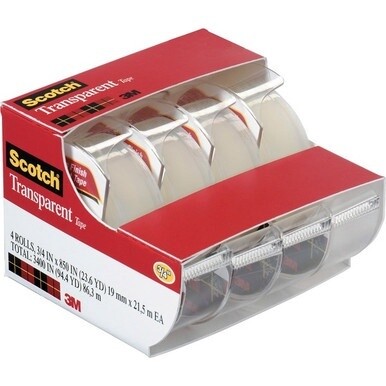 Scotch Transparent Tape - 23.61 yd Length x 0.75" Width - 1" Core - Dispenser Included - Handheld Dispenser - Stain Resistant, Moisture Resistant, Long Lasting - For Sealing, Label Protection, Wrappin