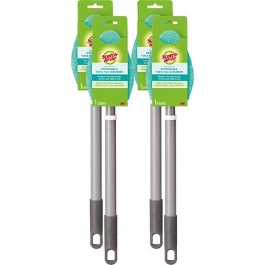 Scotch-Brite Bath Scrubber - 24&quot; Handle Length - Plastic Handle - 4 / Carton