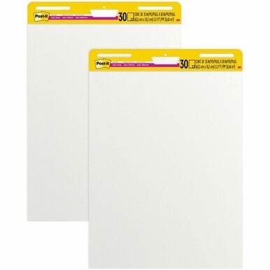 Post-it&amp;reg; Self-Stick Easel Pads - 30 Sheets - Plain - Stapled - 18.50 lb Basis Weight - 25&quot; x 30&quot; - White Paper - Self-adhesive, Repositionable, Resist Bleed-through, Removable, Sturdy Back, Cardbo