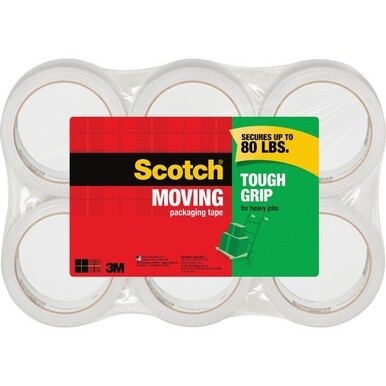 Scotch Tough Grip Moving Packaging Tape - 43.70 yd Length x 1.88&quot; Width - Fiber - 6 / Pack - Clear