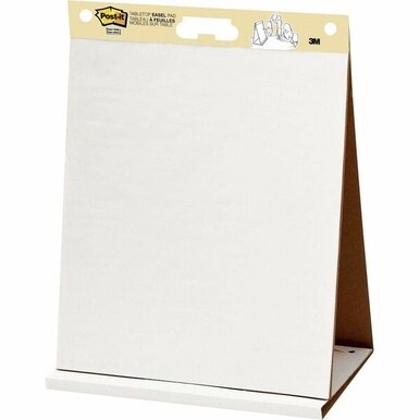 Post-it&amp;reg; Tabletop Easel Pads - 20 Sheets - Plain - Stapled - 18.50 lb Basis Weight - 20&quot; x 23&quot; - White Paper - Resist Bleed-through, Self-adhesive, Perforated, Built-in Stand, Repositionable, Refi