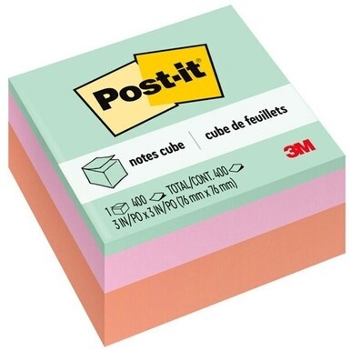 Post-it&amp;reg; Super Sticky Notes Cubes - 3&quot; x 3&quot; - Square - 400 Sheets per Pad - Multicolor - Sticky, Adhesive - 1 Each