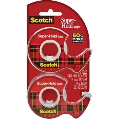 Scotch Super-Hold Tape - 16.67 yd Length x 0.75&quot; Width - Dispenser Included - 2 / Pack - Translucent