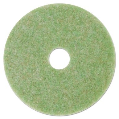 Low-Speed TopLine Autoscrubber Floor Pads 5000, 17&quot; Diameter, Green/Amber, 5/Carton