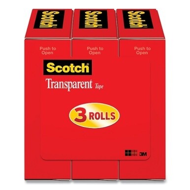 Transparent Tape, 1&quot; Core, 0.75&quot; x 27.77 yds, Crystal Clear, 3/Pack