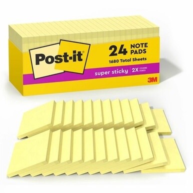 Post-it&amp;reg; Super Sticky Notes - 1680 - 3&quot; x 3&quot; - Square - 90 Sheets per Pad - Unruled - Yellow - Paper - Self-adhesive, Repositionable - 24 / Pack
