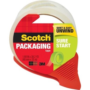 Scotch Sure Start Packaging Tape - 38.20 yd Length x 1.88&quot; Width - 2.6 mil Thickness - 3&quot; Core - Synthetic Rubber Backing - Dispenser Included - Handheld Dispenser - Breakage Resistance - For Mailing,