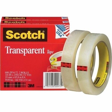 Scotch Transparent Tape - 3/4&quot;W - 72 yd Length x 0.75&quot; Width - 3&quot; Core - Long Lasting - For Sealing, Label Protection, Wrapping, Mending - 2 / Pack - Clear