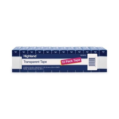 Transparent Tape, 1&quot; Core, 0.75&quot; x 83.33 ft, Clear, 12/Pack