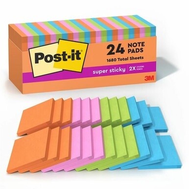 Post-it&amp;reg; Super Sticky Notes - Energy Boost Color Collection - 1680 x Multicolor - 3" x 3" - Square - 70 Sheets per Pad - Vital Orange, Tropical Pink, Sunnyside, Blue Paradise, Limeade - Paper - Se