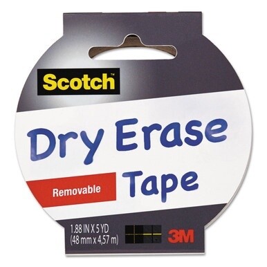 Dry Erase Tape, 3&quot; Core, 1.88&quot; x 5 yds, White