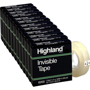 Highland 1/2&quot;W Matte-finish Invisible Tape - 36 yd Length x 0.50&quot; Width - 1&quot; Core - For Mending, Splicing, Holding - 12 / Box - Matte - Clear