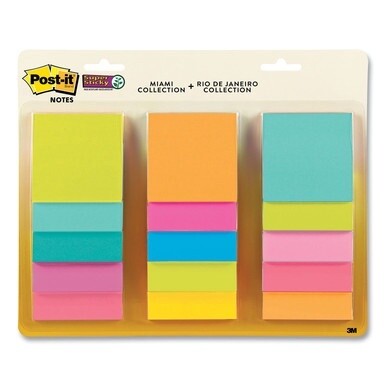Pad Collection Assortment Pack, 3&quot; x 3&quot;, Energy Boost and Supernova Neon Color Collections, 45 Sheets/Pad, 15 Pads/Pack