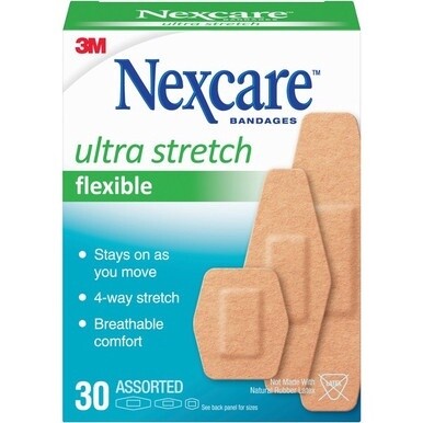 Nexcare Soft &#39;n Flex Bandages - Assorted Sizes - 0.94&quot; x 1.13&quot; , 1.13&quot; x 3&quot; , 0.88&quot; x 2.25&quot; - 30/Box - 30 Per Box - Tan - Fabric
