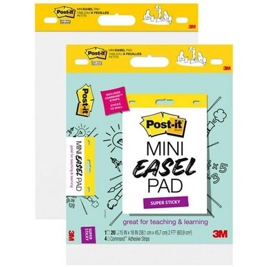 Post-it&amp;reg; Post it Super Sticky Mini Easel Pad - 1 Subject(s) - 20 Sheets - Stapled - Portable, Self-stick, Bleed Resistant, Sturdy Back, Built-in Carry Handle - 2 / Pack