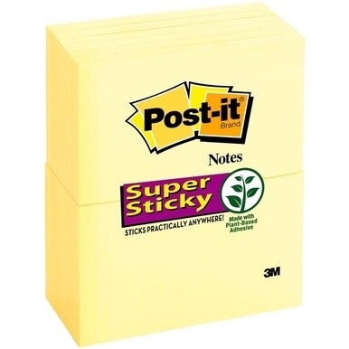 Post-it&amp;reg; Super Sticky Notes - 1080 - 3&quot; x 5&quot; - Rectangle - 90 Sheets per Pad - Unruled - Yellow - Paper - Self-adhesive - 12 / Pack