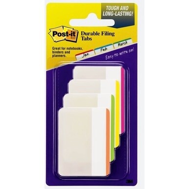 Post-it&amp;reg; Durable Tabs - Write-on Tab(s) - 1.50&quot; Tab Height x 2&quot; Tab Width - Pink, Green, Orange, Yellow Tab(s) - Repositionable - 24 / Pack