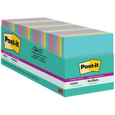 Post-it&amp;reg; Super Sticky Notes - Supernova Neons Color Collection - 1680 x Multicolor - 3" x 3" - Rectangle - 70 Sheets per Pad - Aqua Splash, Tropical Pink, Acid Lime, Guava, Iris Infusion - Paper -