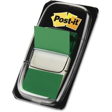 Post-it&amp;reg; Green Flag Value Pack - 600 x Green - 1" x 1.75" - Rectangle - Unruled - Green - Removable, Writable - 12 / Box