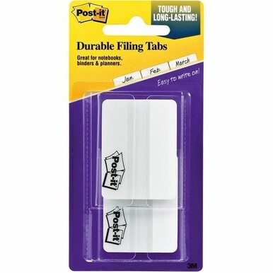 Post-it&amp;reg; Durable Tabs - 1.50&quot; Tab Height x 2&quot; Tab Width - Removable - White Tab(s) - 50 / Pack