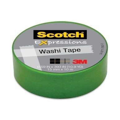 Expressions Washi Tape, 1.25&quot; Core, 0.59&quot; x 32.75 ft, Green
