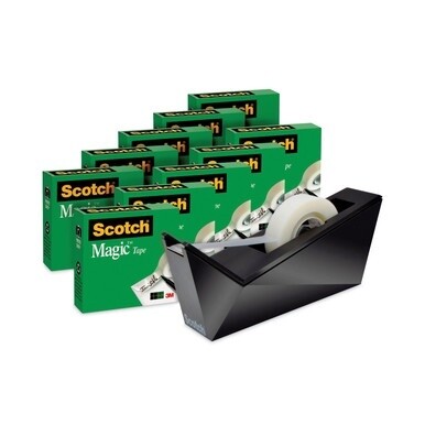 Magic Tape Desktop Dispenser Value Pack, 1&quot; Core, 0.75&quot; x 83.33 ft, Clear, 10/Pack