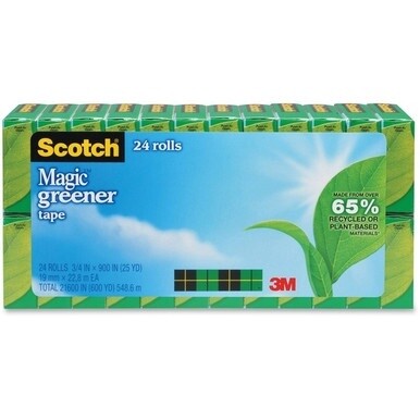 Scotch 3/4&quot;W Magic Greener Tape - 25 yd Length x 0.75&quot; Width - 1&quot; Core - Split Resistant, Tear Resistant - For Office - 24 / Pack - Matte - Clear
