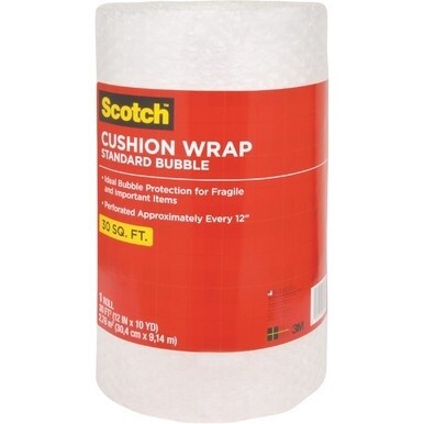 Scotch Perforated Cushion Wrap - 12&quot; Width x 30 ft Length - Perforated, Lightweight, Recyclable, Non-scratching, Easy Tear - Polyethylene, Nylon - Clear - 1 / Roll