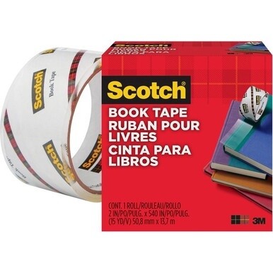Scotch Book Tape - 15 yd Length x 2" Width - 3" Core - Acrylic - Crack Resistant - For Repairing, Reinforcing, Covering, Protecting - 1 / Roll - Clear