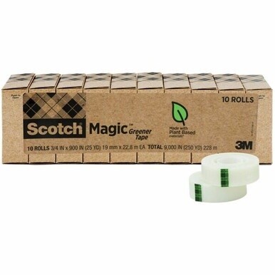 Scotch 3/4&quot;W Magic Greener Tape Rolls - 25 yd Length x 0.75&quot; Width - 1&quot; Core - For Sealing, Packing - 10 / Pack - Matte - Clear