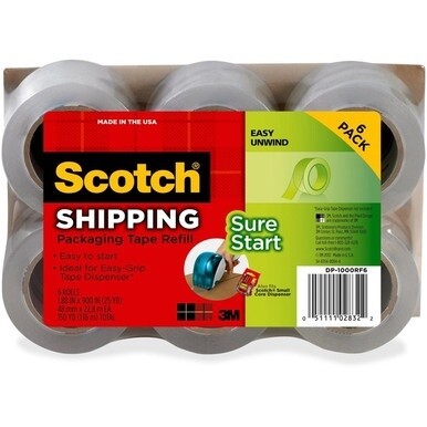 Scotch Sure Start Packaging Tape - 22.20 yd Length x 1.88&quot; Width - 2.6 mil Thickness - 1.50&quot; Core - Synthetic Rubber Resin - 6 / Pack - Clear