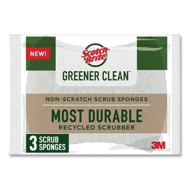 Greener Clean Non-Scratch Scrub Sponge, 2.6 x 3.3, 0.7&quot; Thick, White, 3/Pack