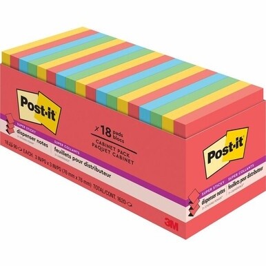 Post-it&amp;reg; Super Sticky Dispenser Notes - Playful Primaries Color Collection - 3" x 3" - Square - Candy Apple Red, Blue Paradise, Sunnyside, Lucky Green - Paper - Pop-up, Recyclable - 18 / Pack