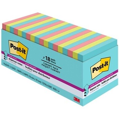 Post-it&amp;reg; Super Sticky Dispenser Notes - Supernova Neons Color Collection - 3&quot; x 3&quot; - Square - 90 Sheets per Pad - Aqua Splash, Acid Lime, Guava - Paper - Super Sticky, Adhesive, Recyclable, Pop-up