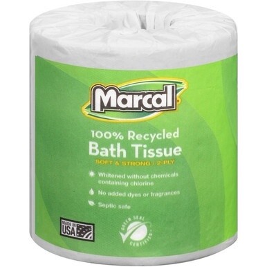 Marcal 100% Recycled, Soft &amp; Absorbent Bathroom Tissue - 2 Ply - 336 Sheets/Roll - White - Soft, Lint-free, Septic Safe - For Washroom - 48 / Carton