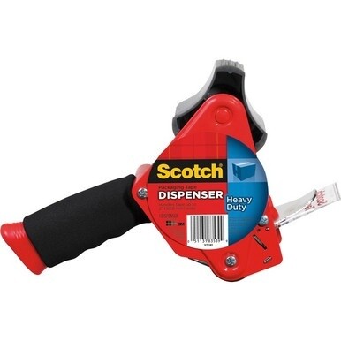 Scotch Heavy-Duty Packaging Tape Dispenser - Foam Handle - Holds Total 1 Tape(s) - 3&quot; Core - Refillable - Soft Grip, Retractable Blade, Adjustable Tension Mechanism - Red - 1 Each