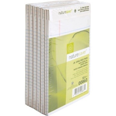 Nature Saver 100% Recycled White Jr. Rule Legal Pads - Jr.Legal - 50 Sheets - 0.28&quot; Ruled - 15 lb Basis Weight - Jr.Legal - 5&quot; x 8&quot; - White Paper - Perforated, Back Board - Recycled - 1 Dozen