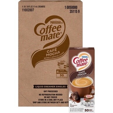 Coffee mate Caf&amp;eacute; Mocha Gluten-Free Liquid Creamer - Single-Serve Tubs - Cafe Mocha Flavor - 0.38 fl oz (11 mL) - 4/Carton - 50 Per Box - 200 Serving