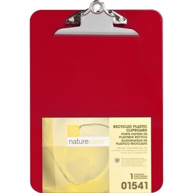 Nature Saver Recycled Plastic Clipboards - 1&quot; Clip Capacity - 8 1/2&quot; x 12&quot; - Heavy Duty - Plastic - Red - 1 Each